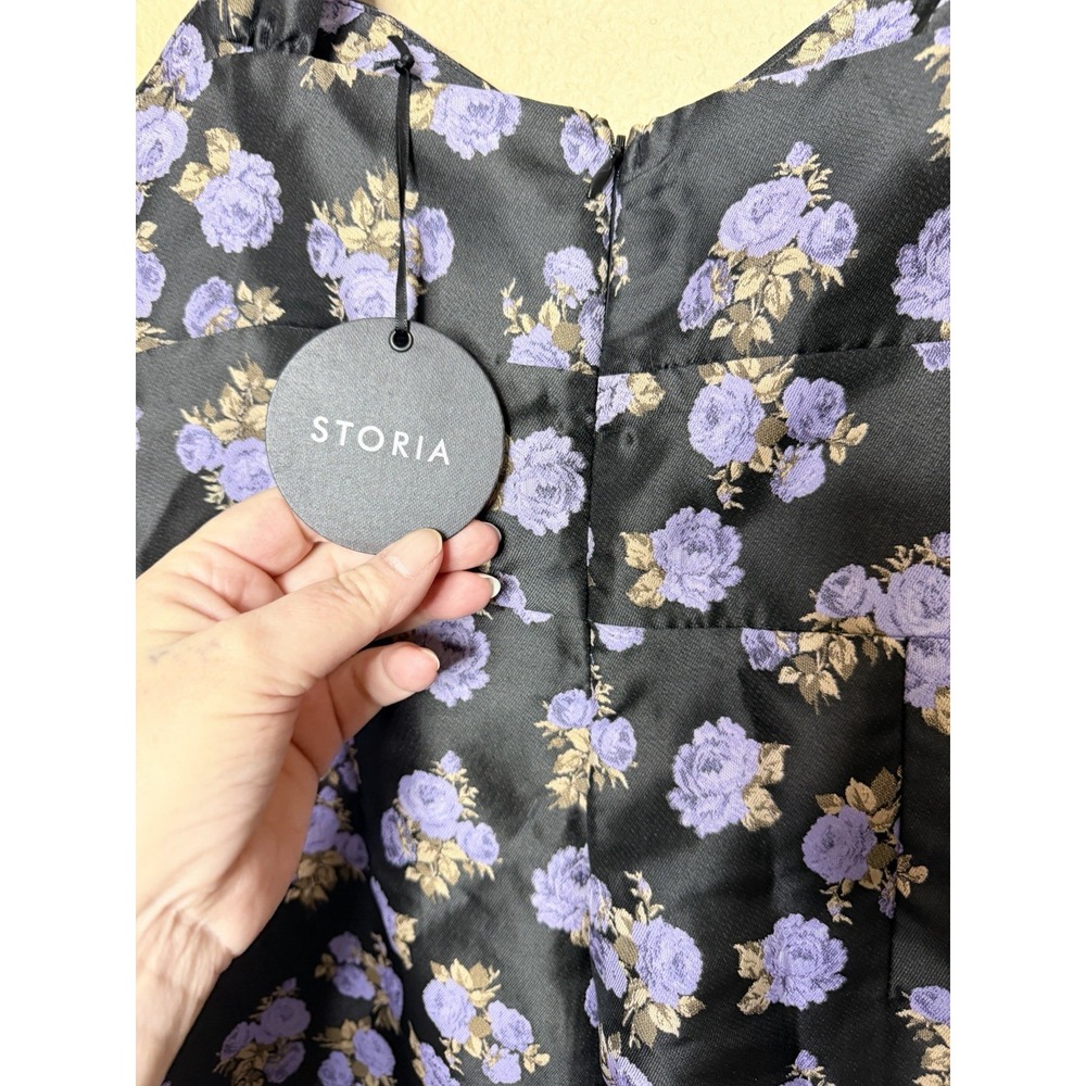Storia Purple Rose Floral Satin Jacquard Romper Black Large NEW Coquette Brunch - Picture 5 of 10